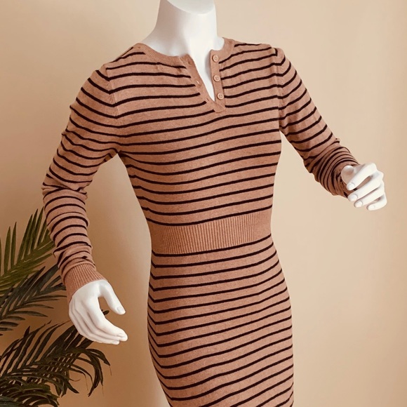 Old Navy Tan Black Stripe Sweater Dress - Picture 2 of 8